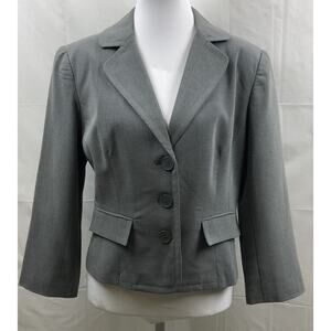 Shape FX Blazer Women 10 Gray Stretch Three Button Suit Jacket Career Business